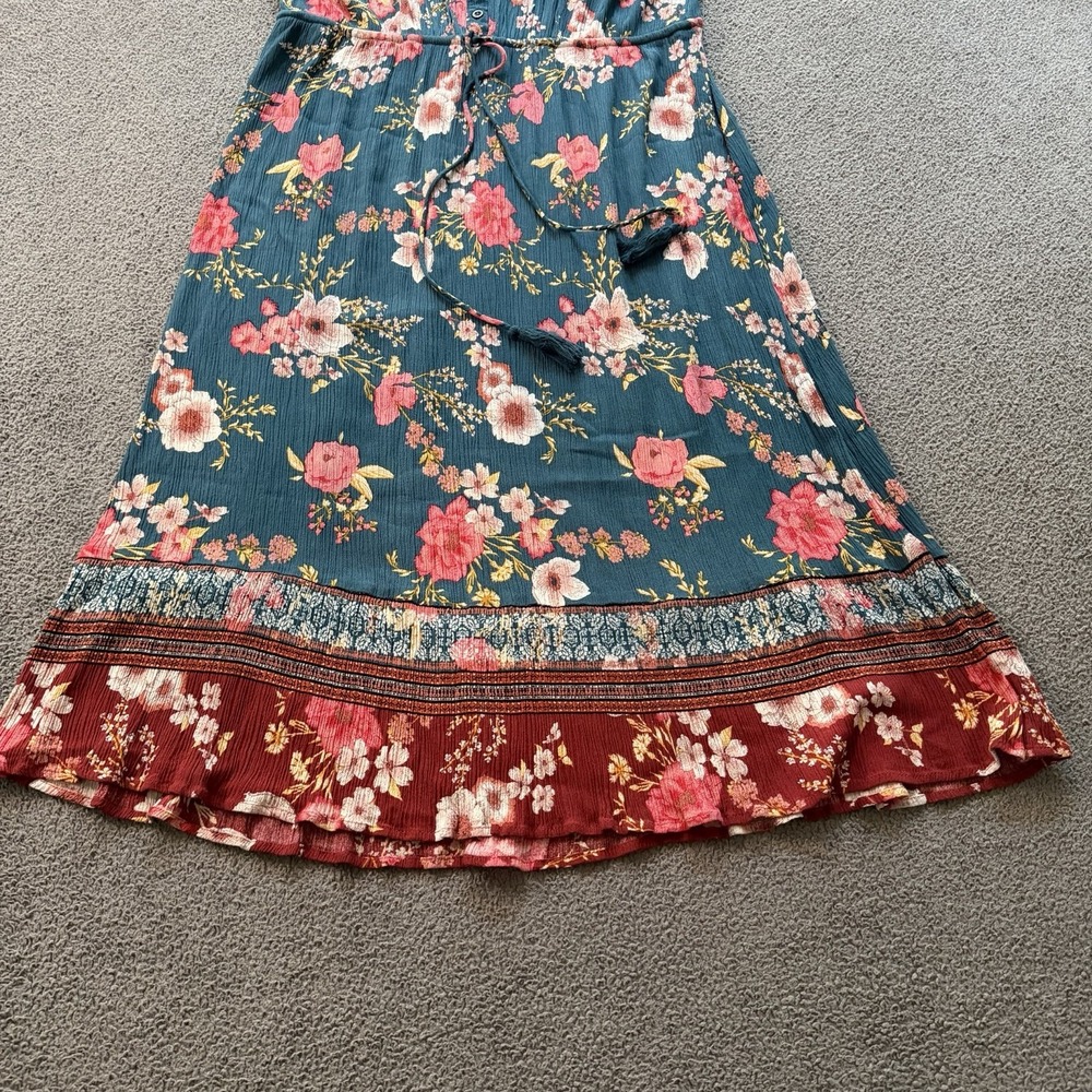 Knox Rose Teal Floral Midi Maxi Dress Sleeveless Boho Cottage Peasant Women's XL - Picture 5 of 12